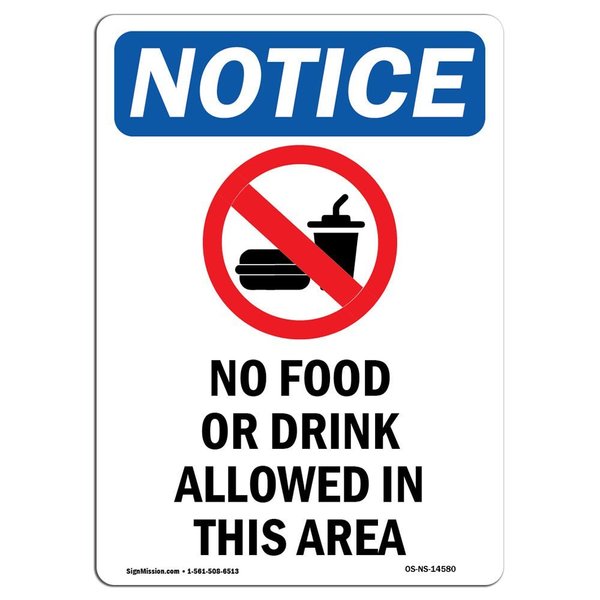 Signmission OSHA Notice, Sign, 5" Height, No Food / Drink Allowed Sign, 5" X 3.5", Portrait OS-NS-D-35-V-14580